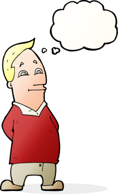 Bir insan tarafından çizilmiş düşünce balonlu çizgi film dostu bir adam.