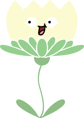 Bir insan tarafından çizilmiş bir çiçeğin düz renkli retro karikatürü