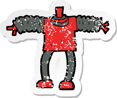 Bir insan tarafından çizilmiş robot bir karikatürün gerilimli çıkartması.