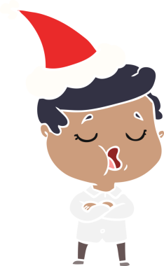 Bir insan tarafından çizilmiş Noel Baba şapkası takan bir adamın el çizimi düz renk çizimi.