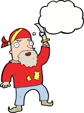 Bir insan tarafından çizilmiş düşünce balonlu bir korsan.