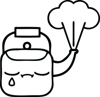 Bir insan tarafından çizilen dumanı tüten bir çaydanlığın çizgi çizimi