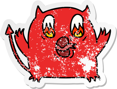 Bir insan tarafından çizilmiş sevimli kawaii kırmızı iblisinin serbest çizilmiş çıkartması.