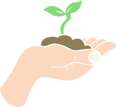 Bir insanın elinde büyüyen fidyenin düz renk çizimi