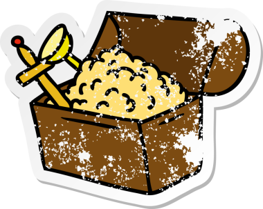 İnsan eliyle çizilmiş bir hazine sandığının karikatürü.