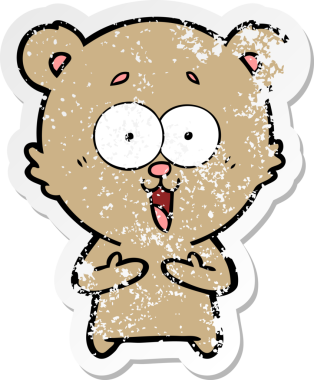 Bir insan tarafından çizilmiş gülen oyuncak ayının sıkıntılı çıkartması.