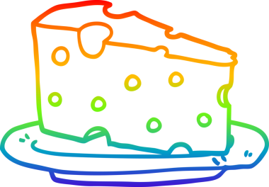 Tabağa bir insan tarafından çizilmiş karikatür peynirinin çizimi.