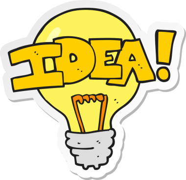 Bir insan tarafından çizilmiş bir çizgi film fikri ampul sembolünün çıkartması.