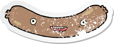 Bir insan tarafından çizilmiş karikatür sosisi etiketi.