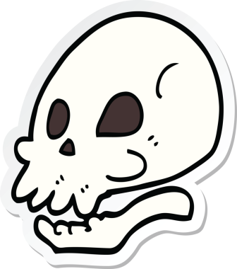 Bir insan tarafından çizilmiş bir karikatür kafatası çıkartması.