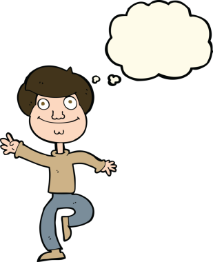 Bir insan tarafından çizilmiş düşünce balonlu çizgi film dansçısı.