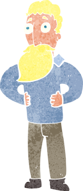 Bir insan tarafından çizilmiş sakallı bir çizgi film adamı.