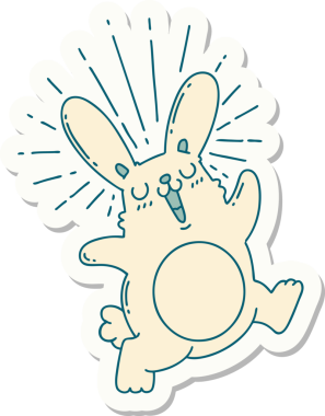 Bir insan tarafından çizilmiş zıplayan tavşan dövmesi çıkartması.