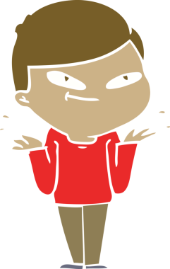 Bir insan tarafından çizilmiş düz renkli çizgi film çocuğu.