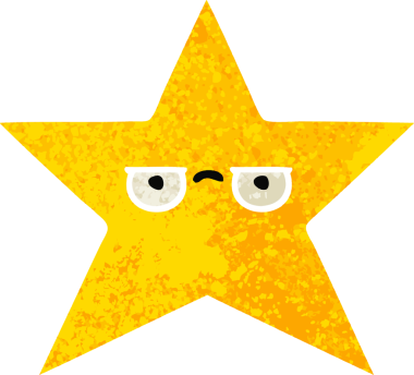 Bir insan tarafından çizilmiş altın yıldızın retro çizim tarzı karikatürü.