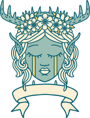 Retro Dövme Tarzı Elf Karakter Yüzü Bir insan tarafından çizilmiş pankartıyla