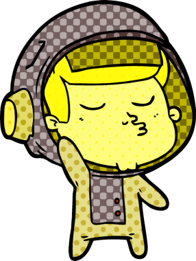 Bir insan tarafından çizilmiş kendine güvenen bir astronot çizgi filmi.