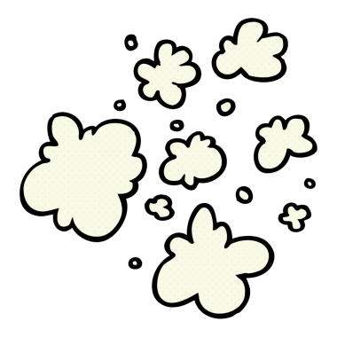 Bir insan tarafından çizilmiş el yazısıyla çizilmiş karikatür, dumanla süslenmiş elementler.