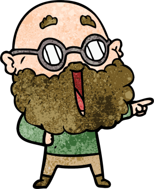 Bir insan tarafından çizilmiş sakallı neşeli bir adam.