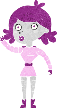 Bir insan tarafından çizilmiş robot kadın.