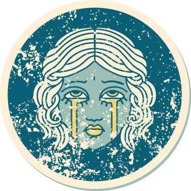 Bir insan tarafından çizilmiş ağlayan kadın yüzünün sembolik dövmeli görüntüsü.