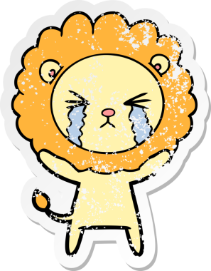 Bir insan tarafından çizilmiş ağlayan bir aslanın dertli çıkartması.