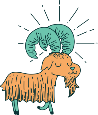 Bir insan tarafından çizilmiş geleneksel mutlu keçi dövmesi.