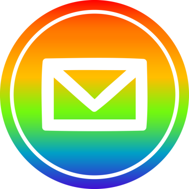 bir insan tarafından çizilmiş gökkuşağı gradyanı olan zarf harfli dairesel simge