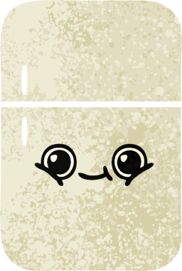 Bir insan tarafından çizilmiş buzdolabının retro çizim tarzı karikatürü.