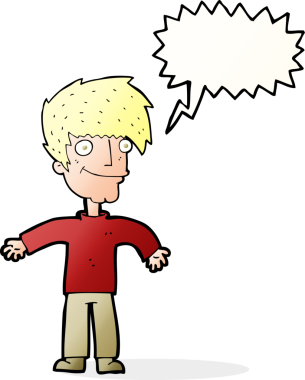 Bir insan tarafından çizilmiş konuşma balonlu mutlu adam çizgi filmi.