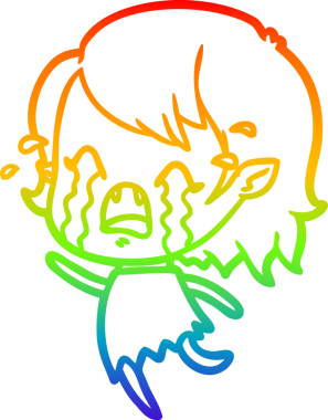 Gökkuşağı gradyan çizimi bir insan tarafından çizilmiş ağlayan vampir kız çizgi