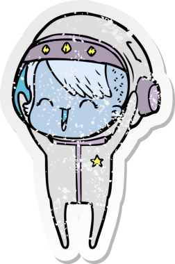 Bir insan tarafından çizilmiş mutlu bir uzay kızının sıkıntılı çıkartması.