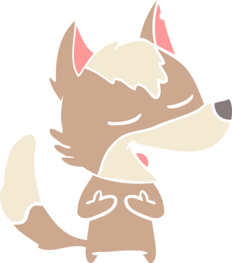 Bir insan tarafından çizilmiş düz renkli çizgi film kurt gülüşü