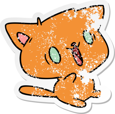 Bir insan tarafından çizilmiş sevimli kawaii kedisinin sıkıntılı çizgi film çizimi