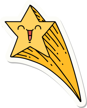 Bir insan tarafından çizilmiş dövme stili kayan yıldız çıkartması.