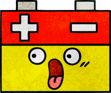 Bir insan tarafından çizilmiş bir araba aküsünün retro grunge desen karikatürü