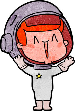 Bir insan tarafından çizilmiş mutlu astronot çizgi filmi.