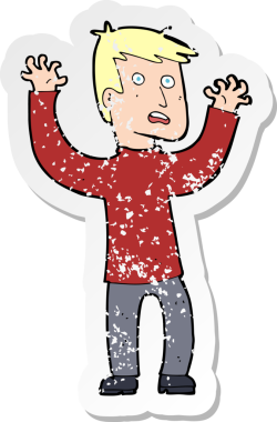 Bir insanın çizdiği korku dolu bir karikatürün gerilimli çıkartması.