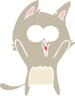 Bir insan tarafından çizilmiş komik düz renkli çizgi film kedisi.