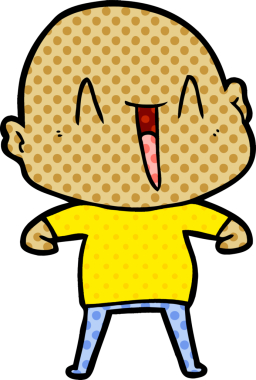 Bir insan tarafından çizilmiş mutlu, kel adam.