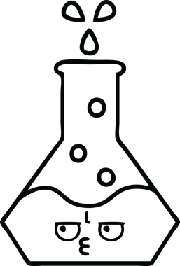 Bir insan tarafından çizilmiş bir bilim şişesinin çizgi çizimi.