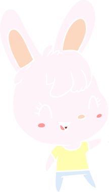 Bir insan tarafından çizilmiş düz renkli çizgi film tavşanı