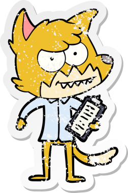 Bir insan tarafından çizilmiş pano ile sırıtan bir tilkinin sıkıntılı çıkartması.