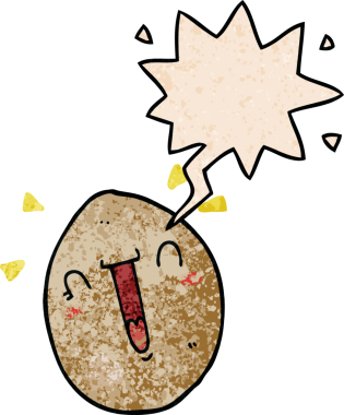 Bir insan tarafından çizilmiş eski moda konuşma baloncuklu mutlu yumurta çizgi filmi.