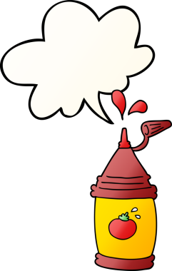 bir insan tarafından çizilmiş, konuşma baloncuklu ketçap şişesi.