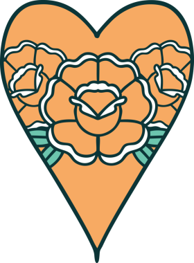 Bir insan tarafından çizilmiş kalp ve çiçeklerin ikonik dövme şekli