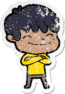 Bir insan tarafından çizilmiş mutlu bir çocuğun sıkıntılı çıkartması.