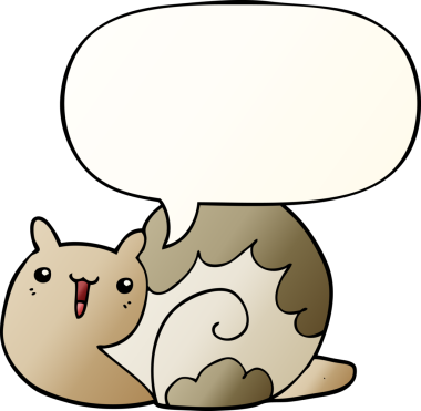 Tatlı çizgi film salyangozu ve konuşma baloncuğu bir insan tarafından çizilmiş düzgün bir gradyan stili.