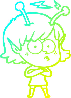 Bir insan tarafından çizilmiş bir uzaylı kız çizgi filmi.