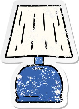 Bir insan tarafından çizilmiş yatağın kenarındaki lambanın çizilmiş karikatürü.